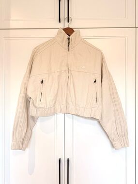 Adidas Originals Cream Cropped Track Jacket 3-Stripes